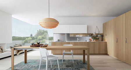 , دکوراسیون آشپزخانه با طرح چوب و رنگ سفید